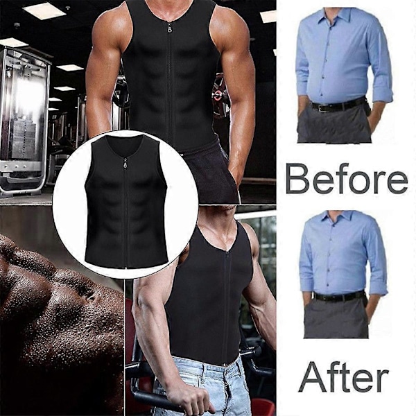 Svettväst för män Sauna Träningströja Fitness Sport Gym Bantning Neopren Termisk Tank Top Bränn Fett Viktminskning LGL Black 3XL