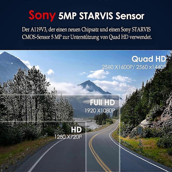 VIOFO A119 V3 Dashcam 2560x1600P 2k med GPS-modul, 24 timmars buffrad parkeringsläge bilkamera endast, Quad HD IMX355 5MP Sensor HDR, Ultra Nig LGL style389