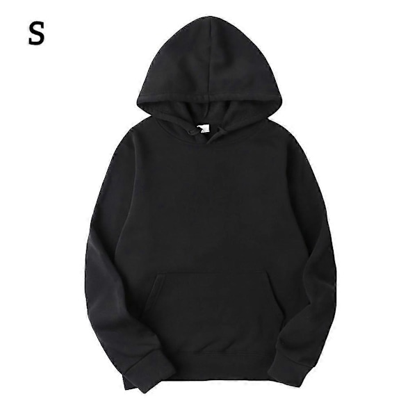 Unisex Dame Herre Bomull Ensfarget Genser Hettegenser med Snøring LGL Black S