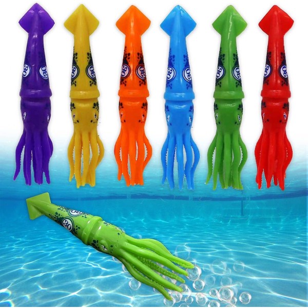 Dykkerlegesæt til børn ved pool, dykning og svømning, undervands flerfarvet synkende blæksprutte (sæt med 6) multicolored squid