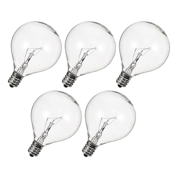 Sæt med 5 E12 duftdiffuserlamper til duftvoks, 25W dæmpbar klar globepære. (LGL)