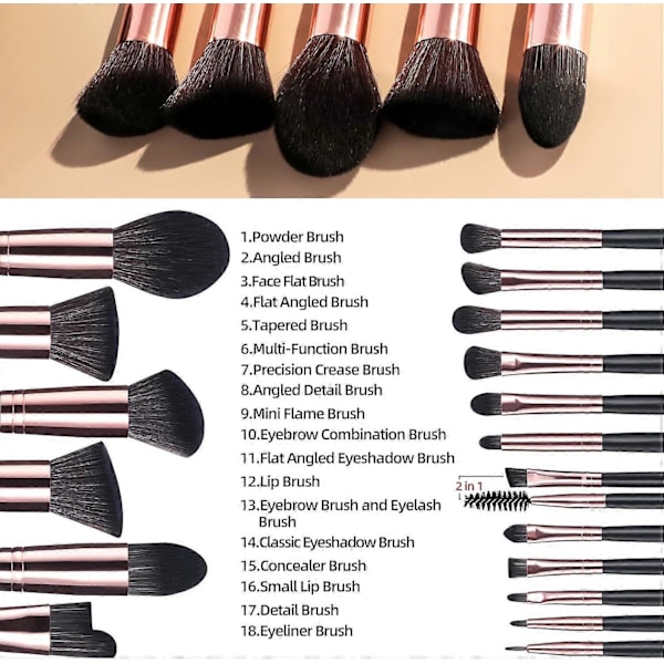 Sminkborstset 18 st Premium Syntetisk Foundation Puder Concealers Ögonskuggor Rouge Sminkborstar med svart fodral (LGL)