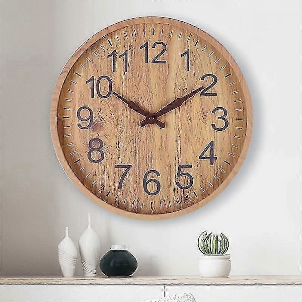 Nordisk Minimalistisk Träväggklocka Tyst Rund Hängande Klocka Elegant P20250110813 LGL Brown