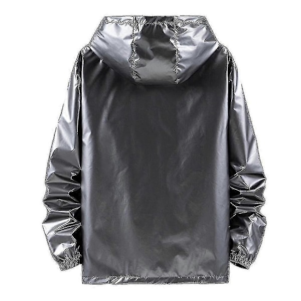 Herr Glänsande Vattentät Jacka med Huva LGL Grey XL