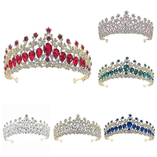 Luksuriøs kvinde rhinestone krone tiara hovedbånd bryllup hovedbeklædning hårtilbehør (LGL) White