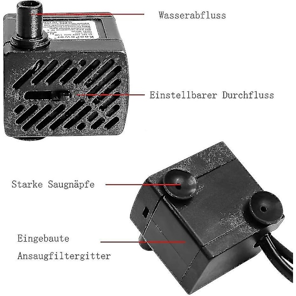 Mini vandpumpe med LED, 180l/h, 3w, lille fiskebeholder, have, brønd, havedam, springvandspumpe [L]