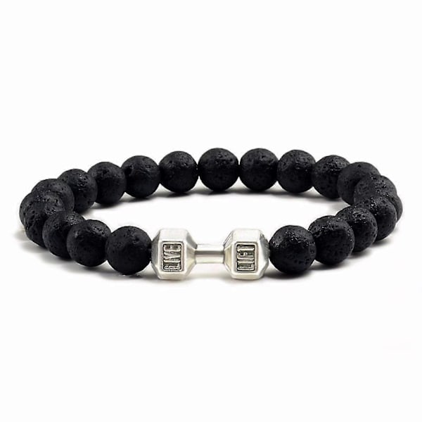 Traintough Håndvægt Armbånd til Mænd, Cool Vulkansten Angst Perlearmbånd, Justerbart Yoga Vægtstangsarmbånd Gaver LGL silver B