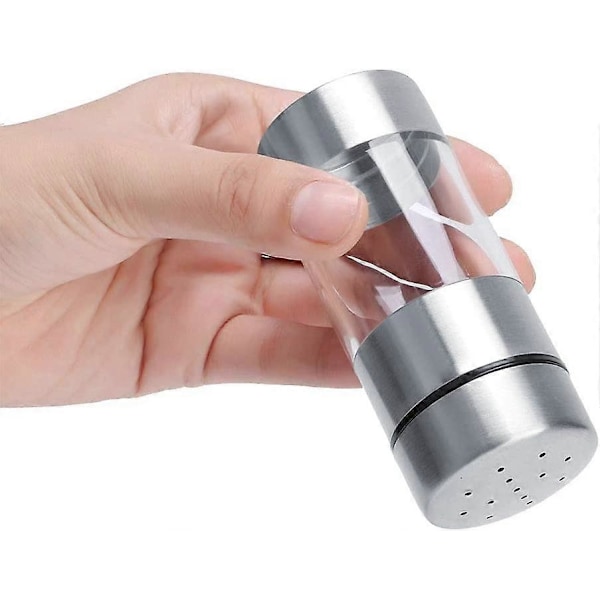 Kryddburk i rostfritt stål Hushåll Salt Peppar Box Kryddburk Transparent Flaska Tank Grill Kryddburk För Hemmakök (LGL)