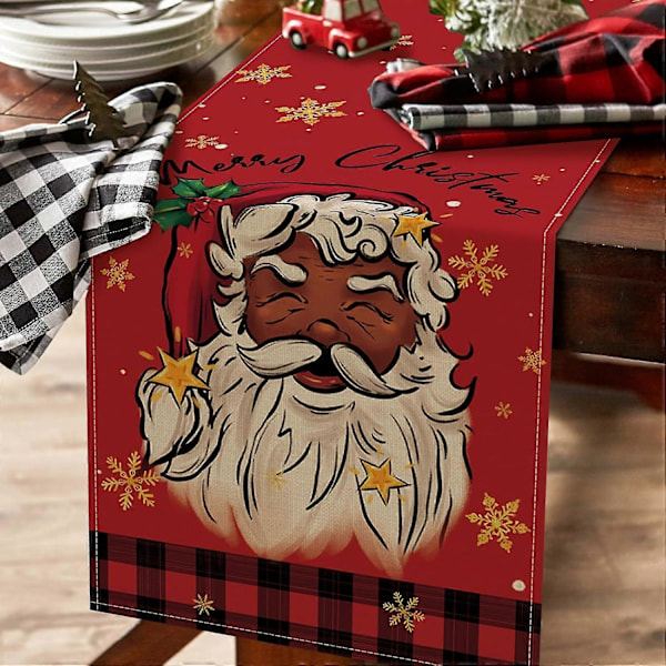 God Jul Svart Julenisse Bordløper, Jule Snøflak Rød Buffalo Plaid Sjekk Kjøkken Spisebord Dekor, 13 x 72 Tommer (LGL)