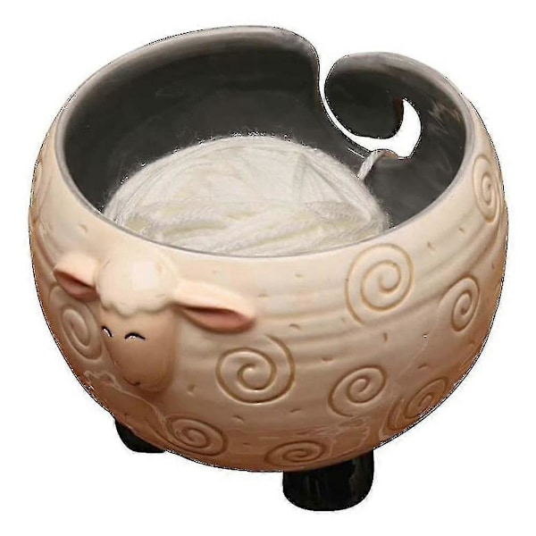 Sleepy Sheep Ceramic Yarn Bowl Knitting Bowl - Holds Ball Of Yarn For Free Needlecrafts 6inch W X