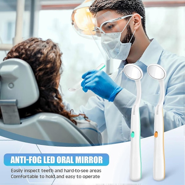 Tandspegel med Lampa 2 Stycken Mun-Tandspegel Dental Inspektionsspegel Oral Spegel med LED-Lampa Batteri Ingår, Grön och Orange LGL