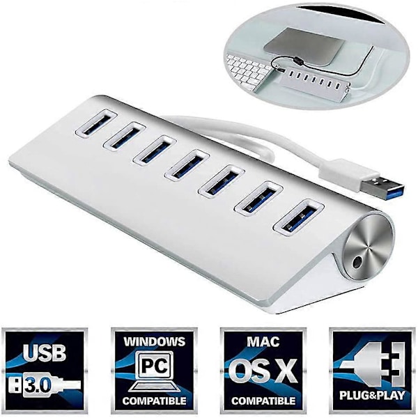 Herfair 7 Port USB 3.0 Hubb - Höghastighetsdataöverföring - 4 USB-portar - USB-splitter (7 portar) (LGL)