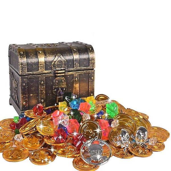 100 stk Pirate Treasure Chest Legetøjssæt Antik Big Treasure Chest Pirate Box Treasure Juveler Pirate Gold Coins[GL] B