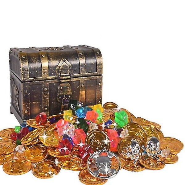 100pcs Pirate Treasure Chest Toy Kit Antique Big Treasure Chest Pirate Box Treasure Jewels Pirate Gold Coins[GL]