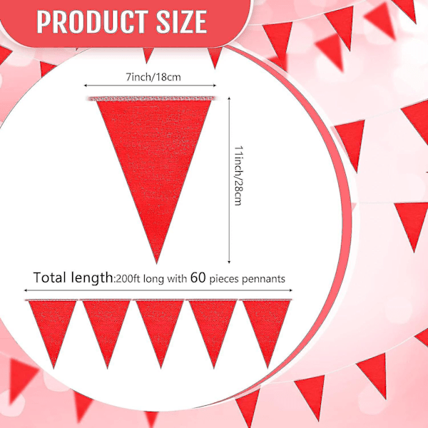 200 fot solide vimpelbannerflagg streng trekant hengende DIY vimplerflagg Red