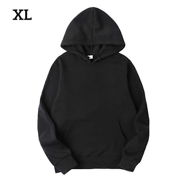 Unisex Dame Herre Bomull Ensfarget Genser Hettegenser med Snøring LGL Black XL