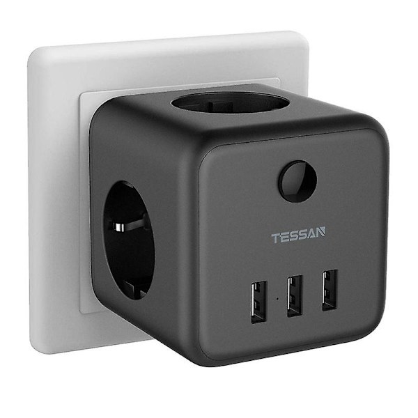 Kontaktkub utan kabel, kontaktkub med 3 USB, multikontakt utan kabel, 3-vägs multikontakt, kontaktuttag för kontor, hem, vit [GGL] Black
