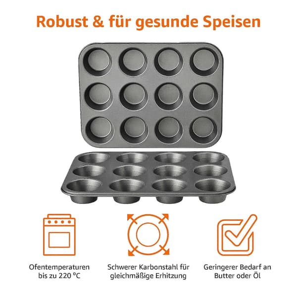 Non-stick muffinsformar i kolstål, 2-pack (LGL)