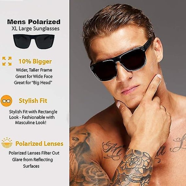 2-pack Xl ​​polariserade solglasögon för män med stor bred ram - passform med stort huvud