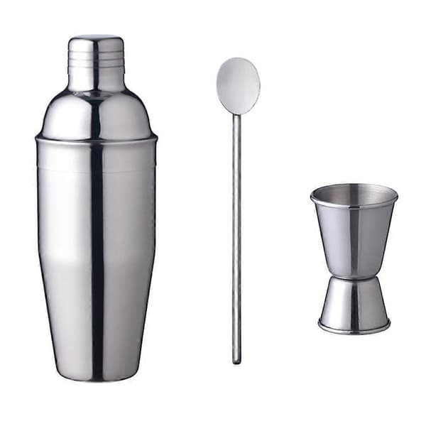 Cocktail Shaker Rustfrit Stål Bar Sæt Kit til Miksning 3 Dele Sølv Værktøj (LGL) Silver