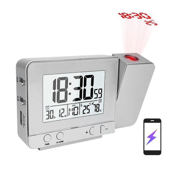 Projektionsväckarklocka för sovrum med termometer hygrometer digital projektionstakklocka dimbar 25-26 (LGL)