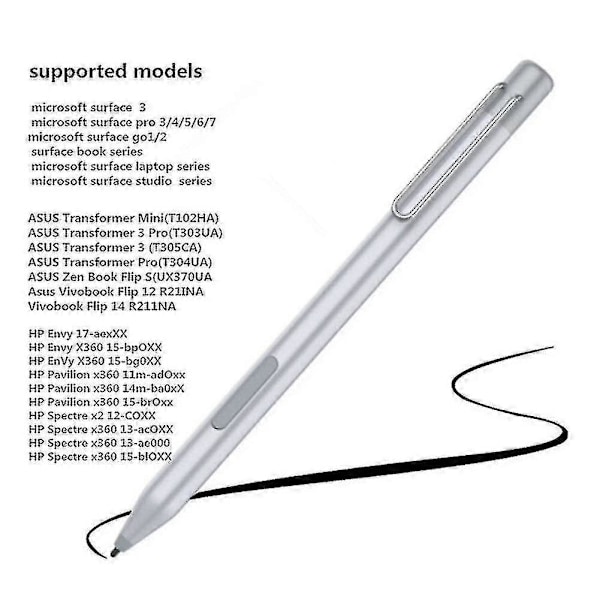 Penna för Microsoft Surface, Kompatibel med Surface 3, Surface Go, Surface Pro 3, Surface Pro 4, Surface Pro 5, Surface Pro (2017), Surface P LGL Silver