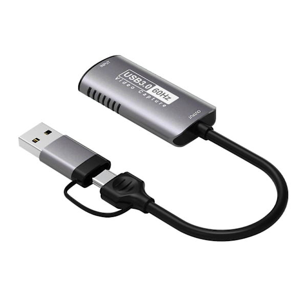 2-i-1 HDMI-kompatibel til Type-C/USB3.0 Audio Video Capture Card 4K 60FPS Spill Capture Card LGL Grey