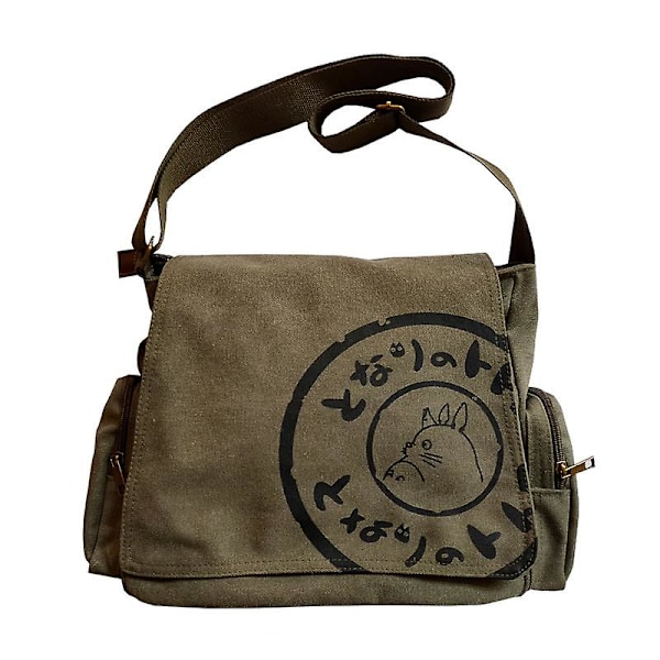 Min granne Totoro Canvas Messenger Bag Cartoon Student Book Messenger Bag Army Green [L]