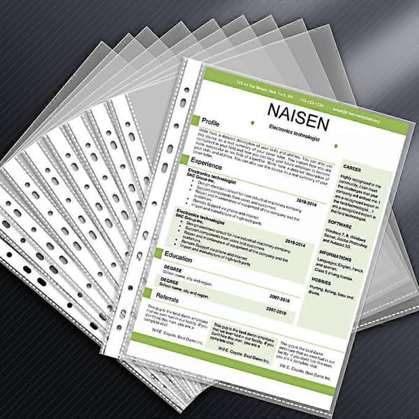 50 Arkfickor 21,6 x 27,9 cm Klar Sida Ring Plastficka Pärm Säker Papper (LGL)