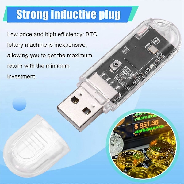 2 ST USB Miner BTC Miner Solo Lottery Miner 45-50KH/S Bitcoin Mini Miner Asic Mining för Hemmakontor LGL Transparent Shell