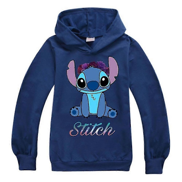 Sting Print Langærmet Hættetrøje Børn Drenge Piger Casual Hættetrøje Sweatshirt Pullover Toppe LGL Navy Blue 13-14 Years