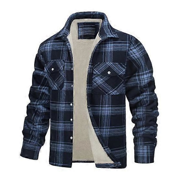 Herre Efterår Vinter Jakke Plaid Print Revers Blød Plys Lommer Enkeltknappet Løs Fortykkede Lange Ærmer Casual Mellemlang Herre Frakke LGL black M