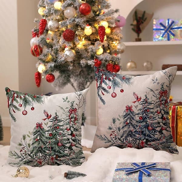 Jul Kuddfodral 45x45 cm Set om 2 Julgran Dekorativa Prydnadskuddar Vinter Juldekor - Blågrå (LGL)