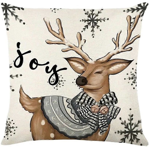 Pynteputetrekk Vinter Reinsdyr Snømann Trykt Pynteputetrekk Lin Putetrekk Dekorativ Hjemmeinnredning-45X45Cm-H7  (LGL)