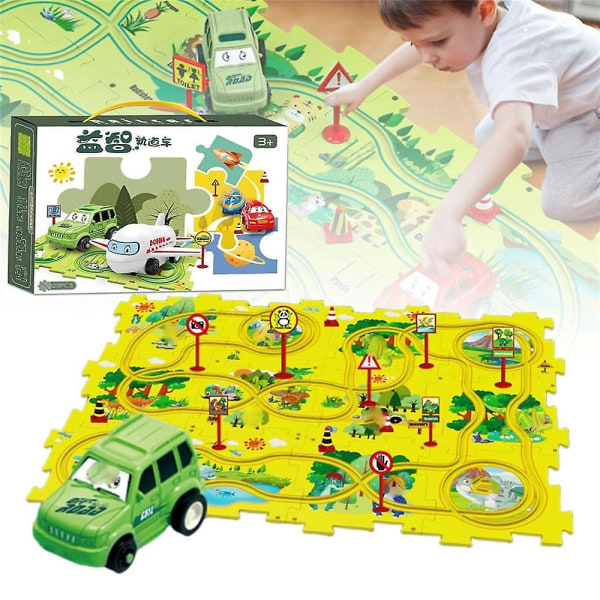 Barn Barn Pedagogisk puslespillbane Billekesett - Gjør-det-selv-puslespillbaner med kjøretøy[GL] Dinosaur