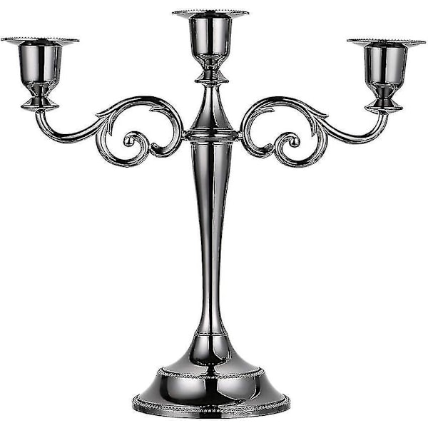 3 Arms Metal Candelabra Candlestick Silver European Elegant Candle Holder Candle Stand For Wedding Dining Table Christmas Party Home Decoration Black