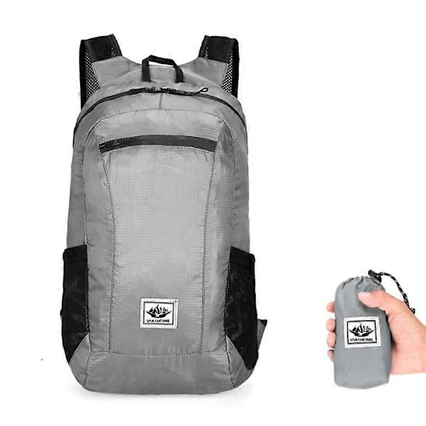 Vikbar ryggsäck, vandringsryggsäck, vattenavvisande lättvikts packbar ryggsäck LGL grey