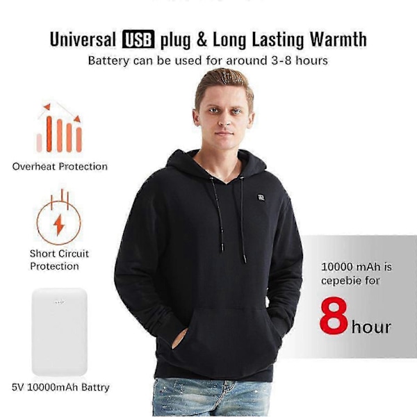 Elektrisk USB Utomhus Ing Tröjor Hoodies Herr Varma Kläder Ncm # LGL Black XXL