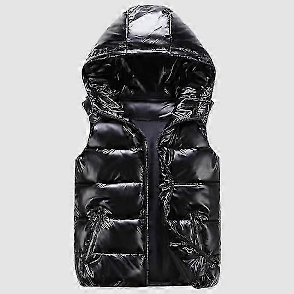 Dam Vinterväst Enfärgad Huva Varm Elastisk Fåll Fickor Klar Färg Quiltad Väst LGL black 4XL