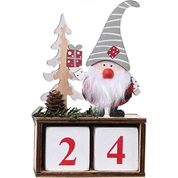 Julekalender, Sødt Julemand-mønster, Julekalender i træ, Borddekoration (Grå, 1 stk.) (LGL)