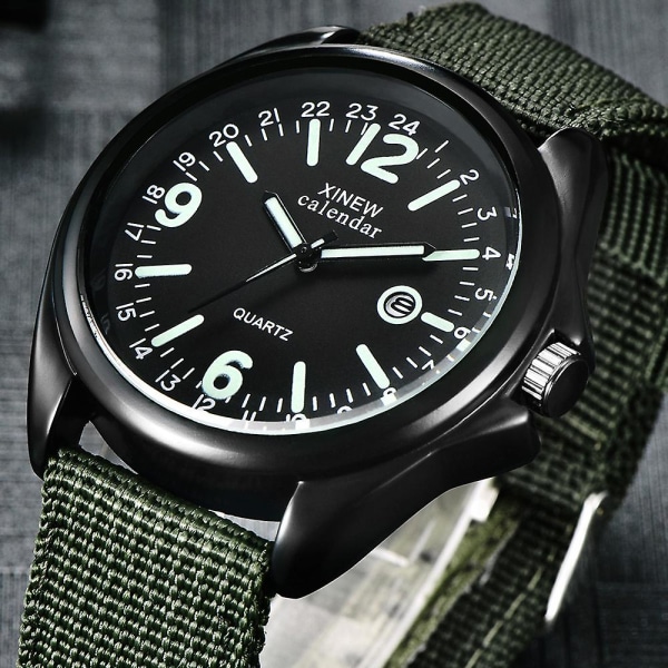 Militær Herre Quartz Ur Sort Skive Dato Luksus Sport Armbåndsur [LGL] C