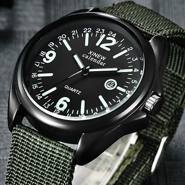 Militär herrklocka kvartsur svart urtavla datum lyxig sport armbandsklocka [LGL] C