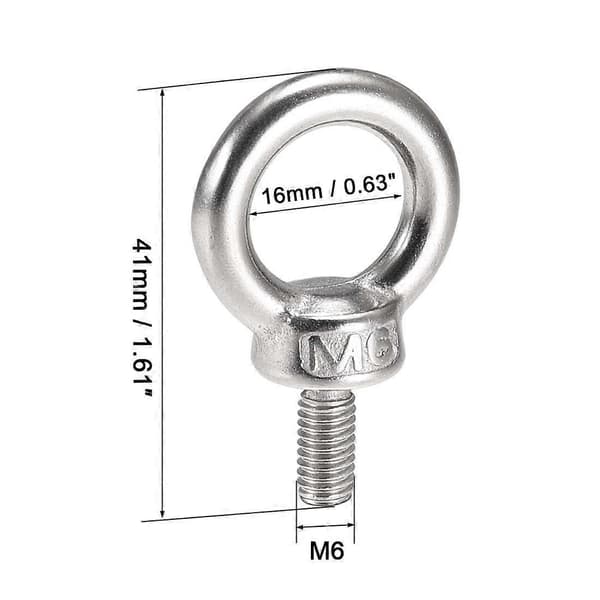 10-pack M6*11 Öglebultar 304 Rostfritt Stål Ring Marine Bultar och Diverse Ingenjörslyftutrustning (LGL)