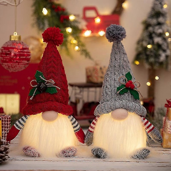 Juledukke Alv Gnome LED Lysende Juledekorasjoner Julelys Dverg Strikket Lue Glødende Rudolf Dukke Nyttårsgaver (LGL)
