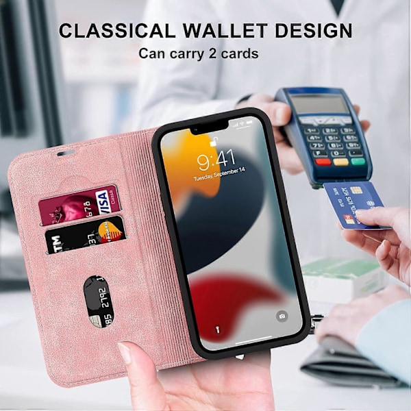 Plånboksfodral för iPhone 15 Pro Max 6,7 tum Kompatibel med Magsafe-laddare, Magnetiskt Flip Folio PU Läder Telefonskal Stötsäkert Skydd, Rosa (LGL)