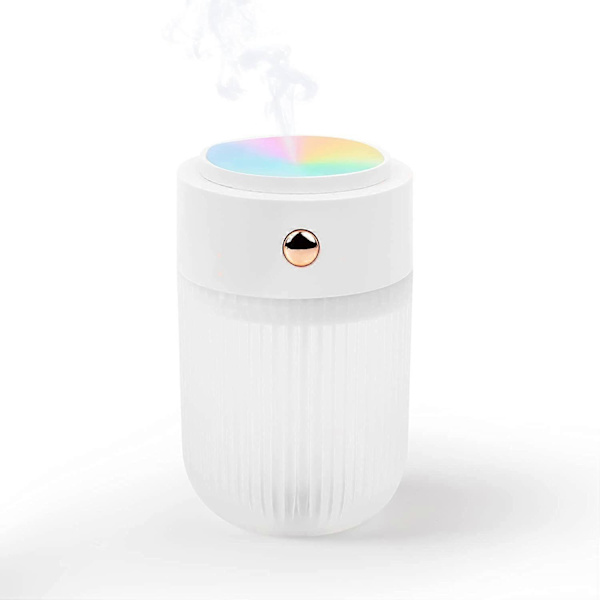 Mini Färgglad Luftfuktare Färglampa Nattlampa 250ml Kontor Sovrum Lätt att Bära, USB-C Laddning (Ljusrosa) (Vit) (LGL)