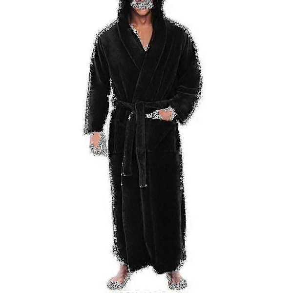 Fleecebadrock med huva för män, lång och mjuk f54 LGL Black XXL