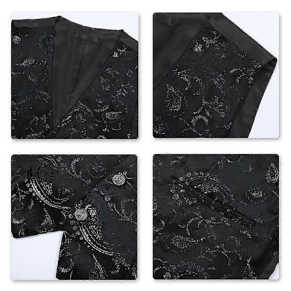 Allthemen Herr V-ringad Tryckt Business Casual Guld Silver Kostymväst LGL Black M