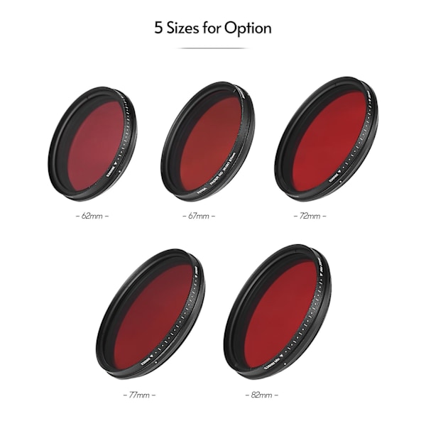 FOTGA 62mm Justerbart Infrarött Filter IR Pass X-Ray Linsfilter Variabelt från 530nm till 750nm Kompatibelt LGL Black Pack of 1