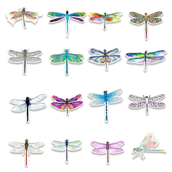 Dragonfly-klistremerker | 50 stk. Dragonfly vanntette vinylklistremerker for vannflasker, bærbare datamaskiner, bagasje, kopper, mobiltelefoner, datamaskiner, skateboard, kjøleskap, garderobe, gitar, bil, motorsykkel, sykkeldekor